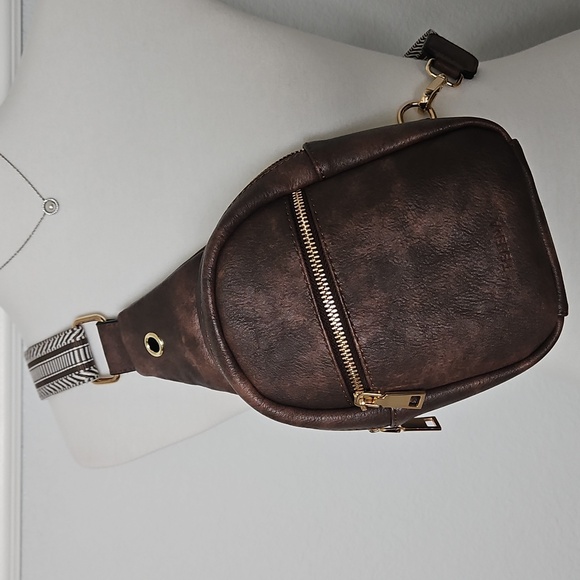 Telena Handbags - Telena Faux Leather Crossbody Sling Chest Bag Brown Coffee